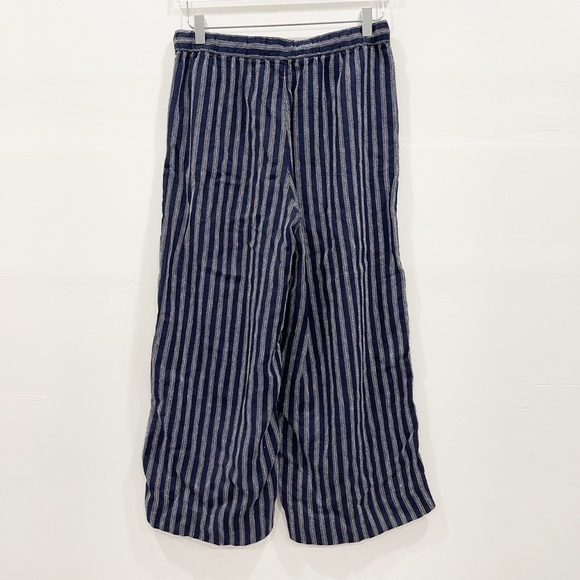 Banana Republic Wide Leg Crop Pants Navy Stripe Linen Size Drawstring Tassel S - Picture 2 of 7